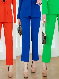 No.2249-2 กางเกงขายาวผู้หญิงขากระบอกเล็ก สีแดงสด/สีเขียวเข้ม/สีน้ำเงิน