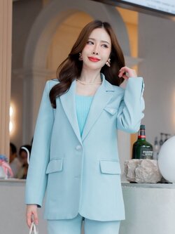 NO.2325 Milano เสื้อสูทผู้หญิงทรงปล่อยสีเขียวมินท์S-6XL (เฉพาะเสื้อ) Loosely Pattern