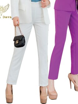 กางเกงขายาวผู้หญิง สีขาว/ม่วงองุ่น Smart Pant #2236-2