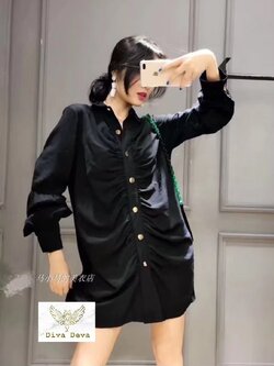 เดรสแขนยาวแฟชั่น เดรสทำงานสวยๆ สีขาว/ดำ/ครีม