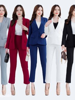 เสื้อสูทผู้หญิง1กระดุมแต่งกระเป๋าอกNO.2426กางเกงทรงกระบอกเล็กขายาว No.2426-2 (S-6XL)