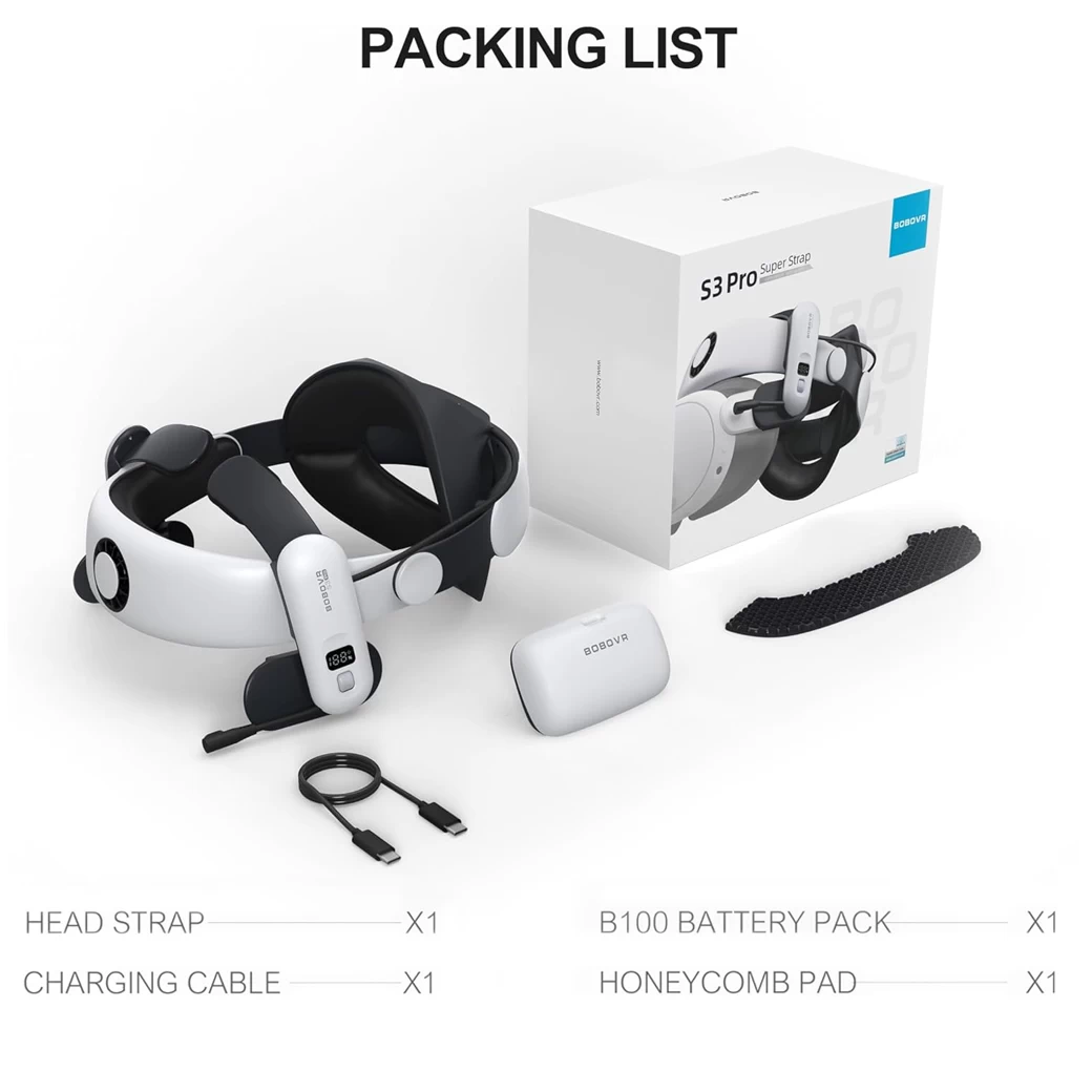 Meta Quest 3 : BOBOVR S3 Pro Battery Head Strap Accessories Head Air Conditioning and 10000mAh
